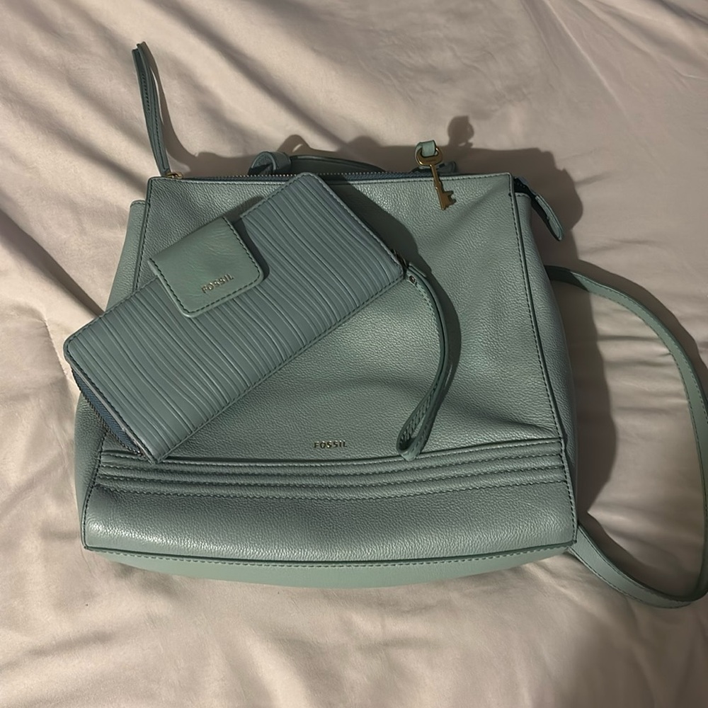 Fossil Elina Convertible backpack purse and matching wallet.